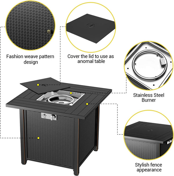 30-Inch Propane Fire Pit Table with Lid – 50,000 BTU