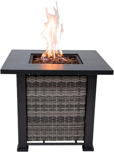 Adana 28-Inch Propane Fire Pit Table with Lava Rocks & Lid