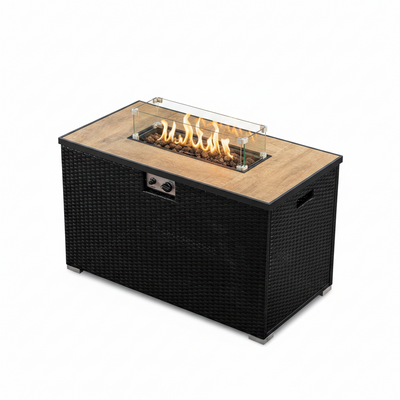 43-Inch Propane Fire Pit Table with Lid & Rain Cover – Black