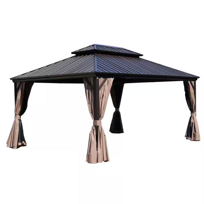 Caesar 12x16 Ft Dark Brown Double-Roof Hardtop Aluminum Gazebo