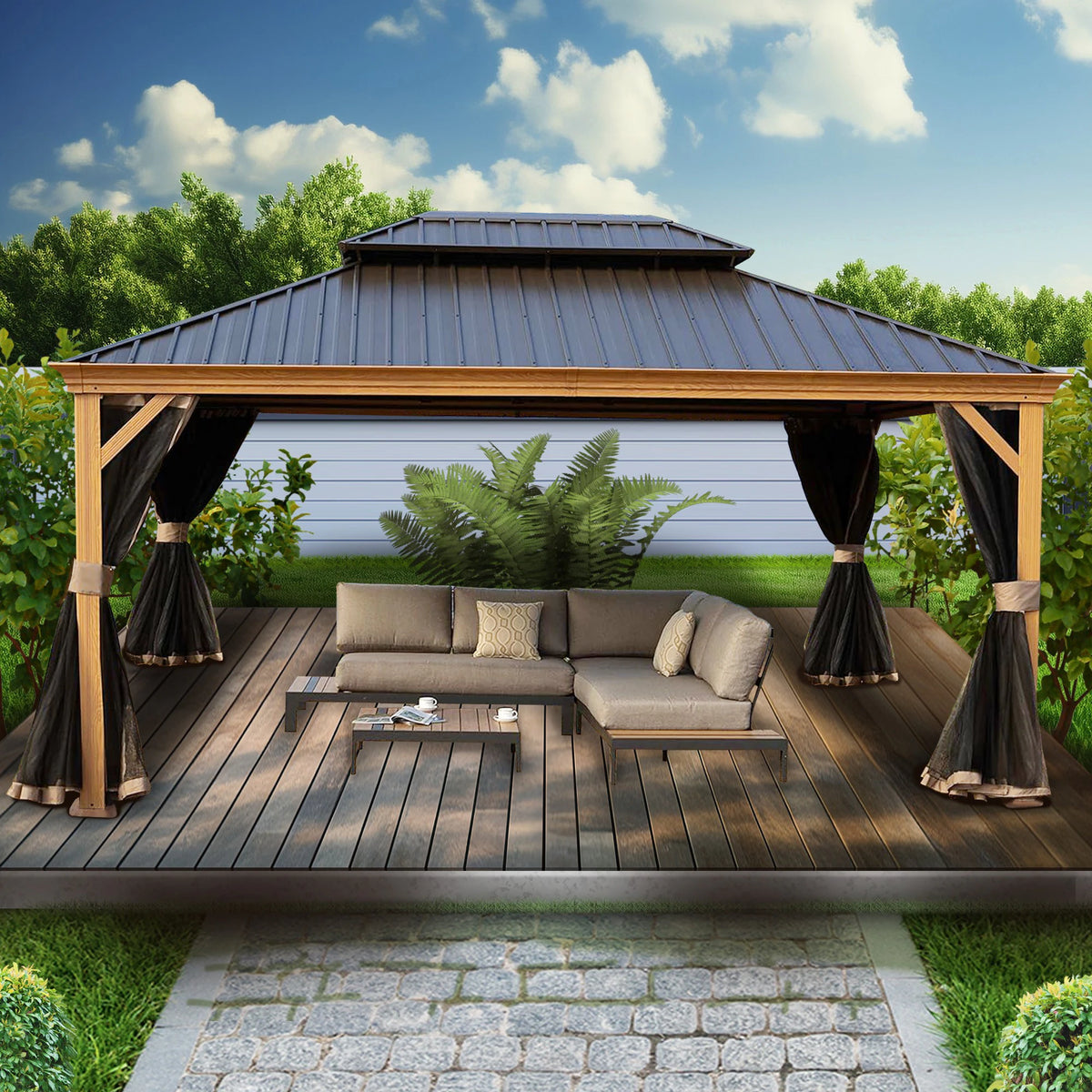 Gazebo 12-Ft X 20-Ft Hardtop Roof Aluminum Gazebo (Screen Included)