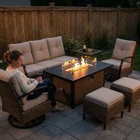 Outdoor Patio Furniture Set Built for All-Weather Use, Fire Pit Table 50000 BTU, Swivel Chairs, Brown Wicker — product view 2