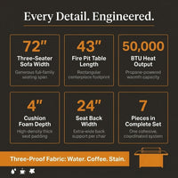Outdoor Patio Furniture Set Built for All-Weather Use, Fire Pit Table 50000 BTU, Swivel Chairs, Brown Wicker — product view 6