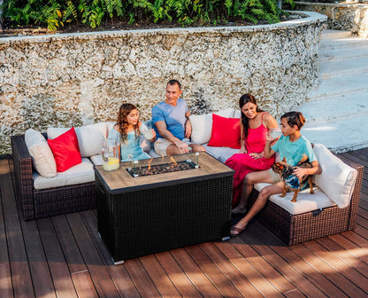 43 Inch Fire Pit for Outdoor - 50,000 BTU Outdoor Propane Fire Pit Table with Lid, Rain Cover & Lava Rocks - Patio Fire Pit Table with Tempered Glass for Backyard Gatherings - Black