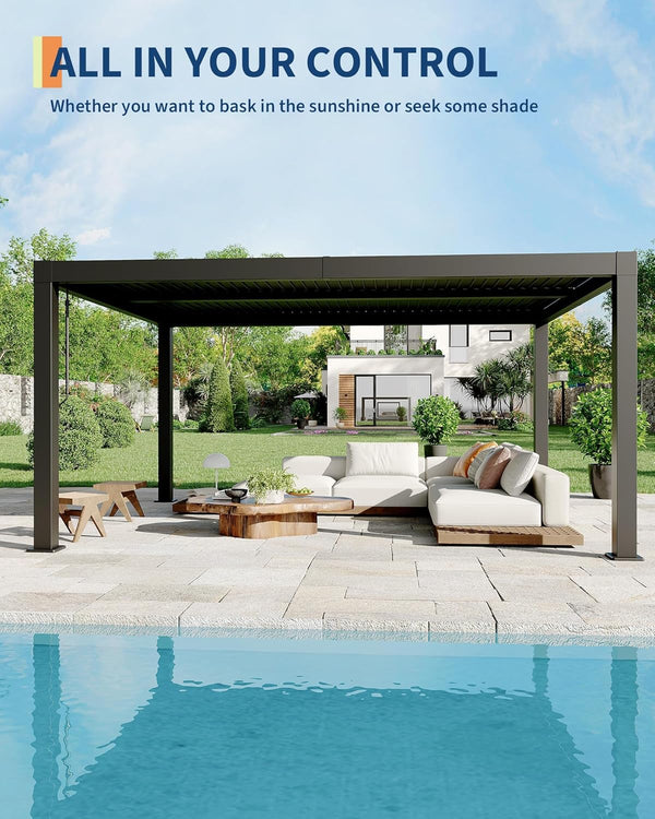 Louvered Pergola with Adjustable Roof & Aluminum Frame