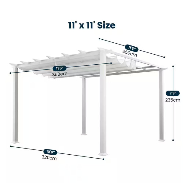 Florence 11x11 Ft White Aluminum Pergola with Canopy