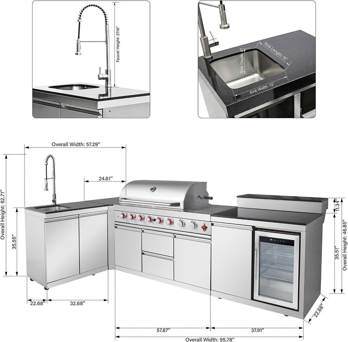 95.8 Inch Outdoor Kitchen Island