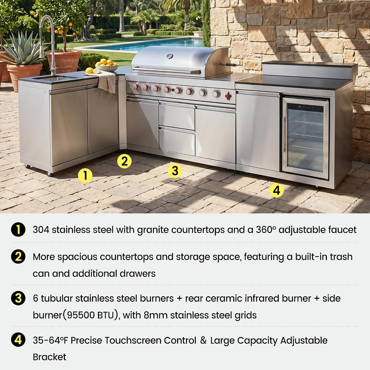 95.8 Inch Outdoor Kitchen Island