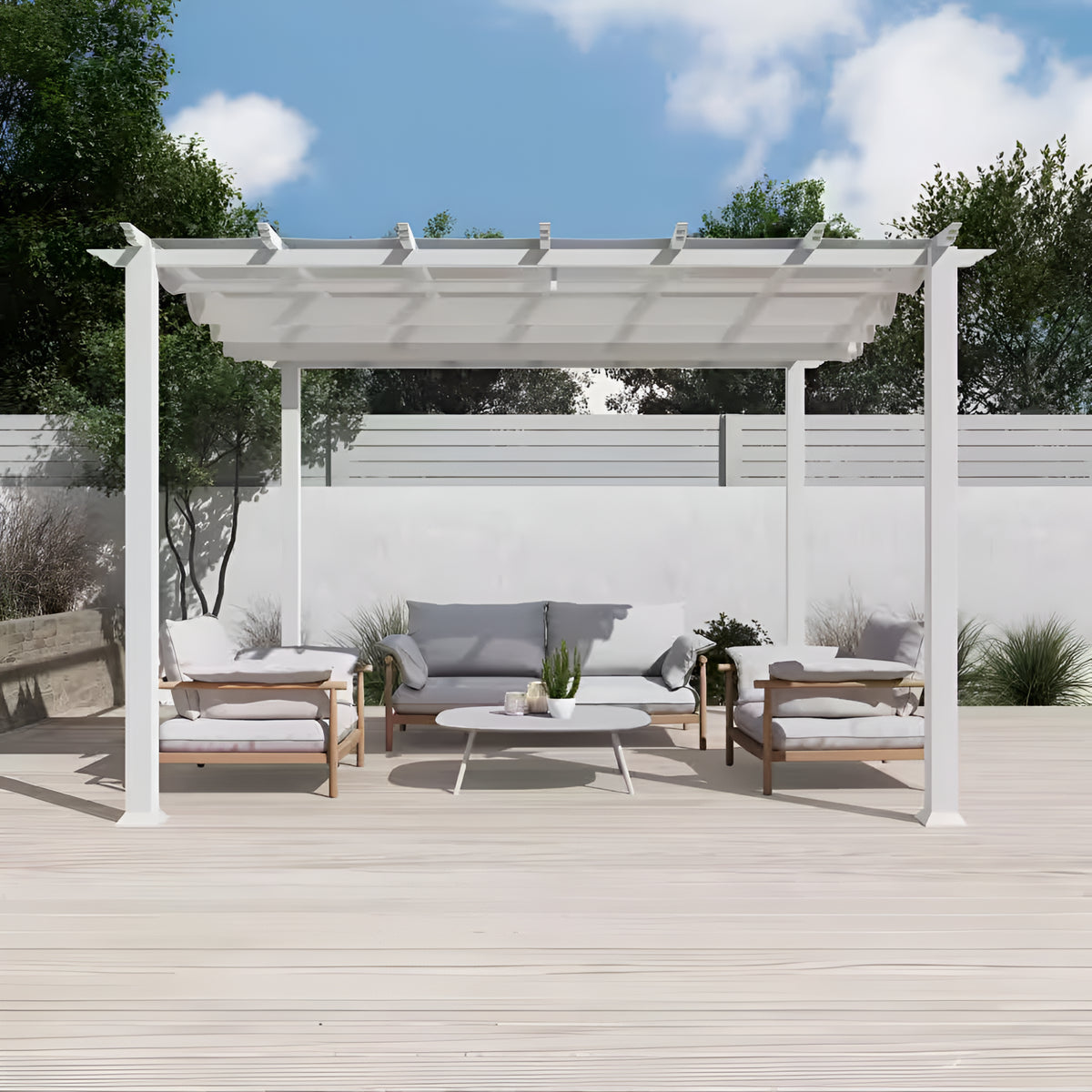 Florence 11 Ft. X 11 Ft. Aluminum Pergola in White Finish and White Canopy — product view 12